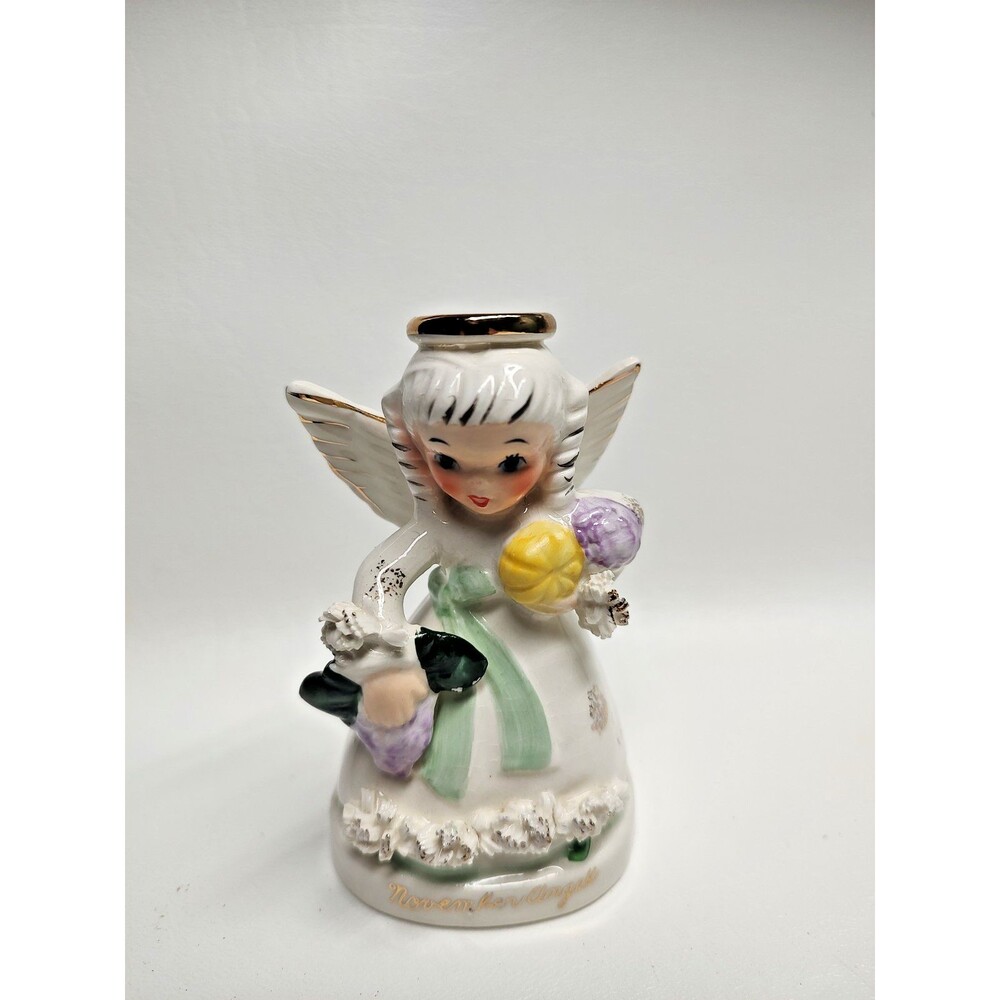 Vintage Napco Birthday Angel November 1950's Mid Century Gold Trim 4-1/4" tall
